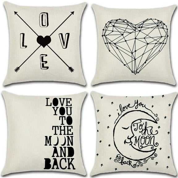 Love You to the Moon Pattern Style, Cotton Linen Fabric Decorative Indoor / Outdoor Throw Pillow Cover Set 18x18