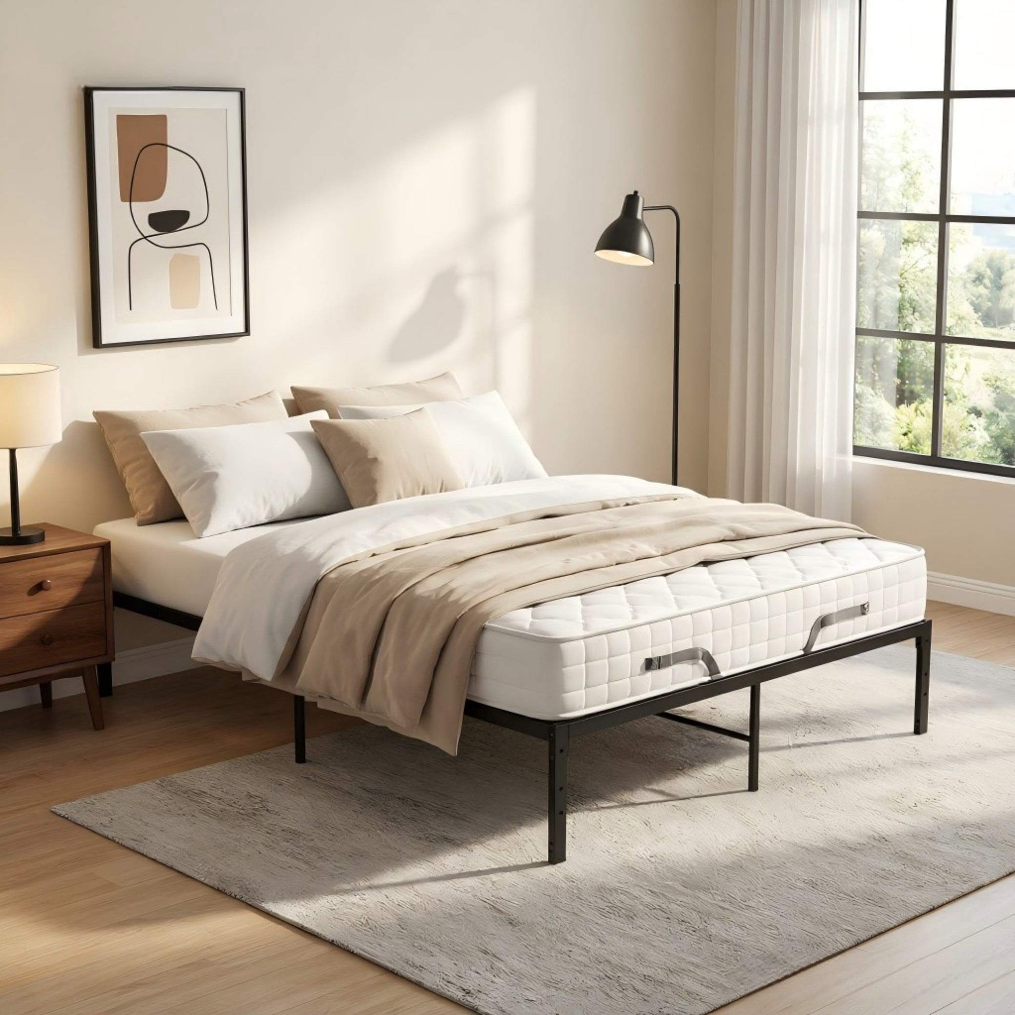 BSHTI 55" Full Bed Frame – Heavy Duty Metal Platform, 14.2" Under-Bed Storage, No Box Spring Needed, Minimalist Design, Black