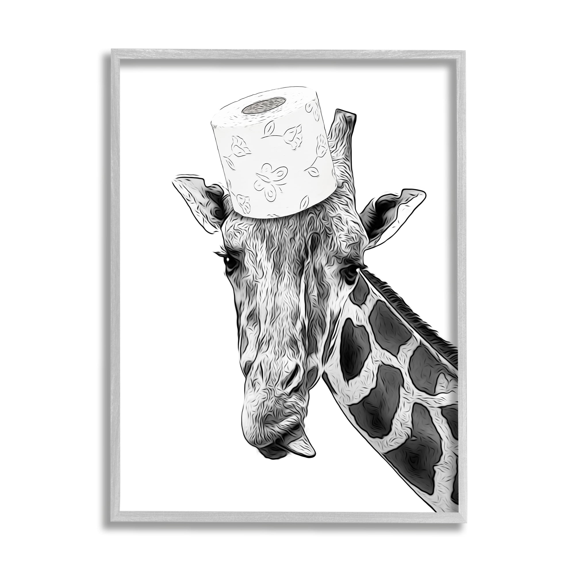 Stupell Industries Giraffe & Toilet Paper Bathroom Animals & Insects Painting Gray Framed Art Print Wall Art