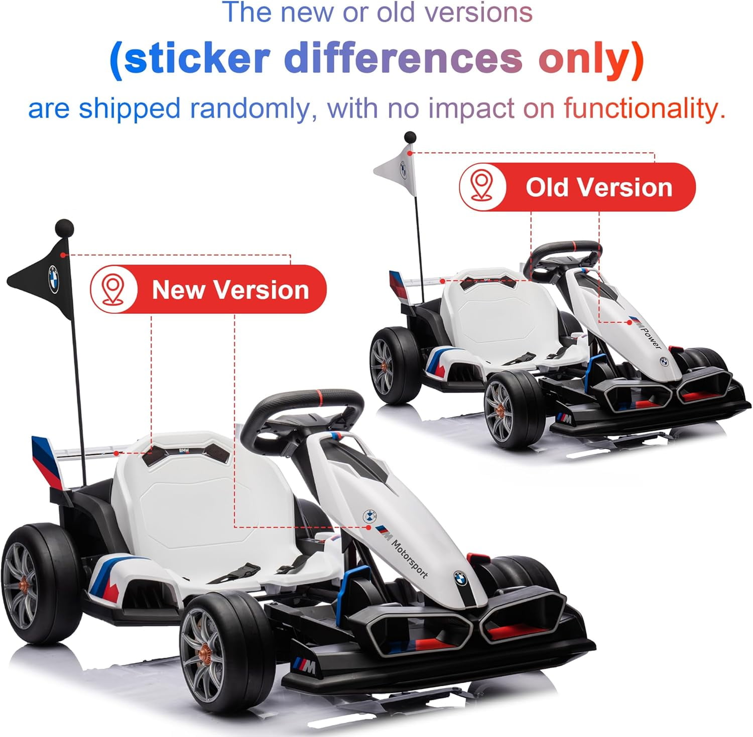 Akaber Electric Go Kart with Adjustable Seat, 24V 9AH Drift Kart with 400W Motors, Crazy Go Cart for Kids Ages 6-12, Licensed BMW, LED Lights, Drift Mode and 2 Speed (White)