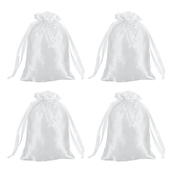 Uxcell Satin Bags with Drawstring, 4x6 Inch Wedding Favor Bag Mini Gift Packaging for Birthday Christmas Jewelry Party (White, Pack of 4)