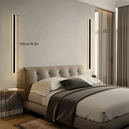 Miumaeov 2Pcs 39.37in Modern Rectangular LED Wall Lamp Indoor/Outdoor Waterproof Wall Light Fixture Black