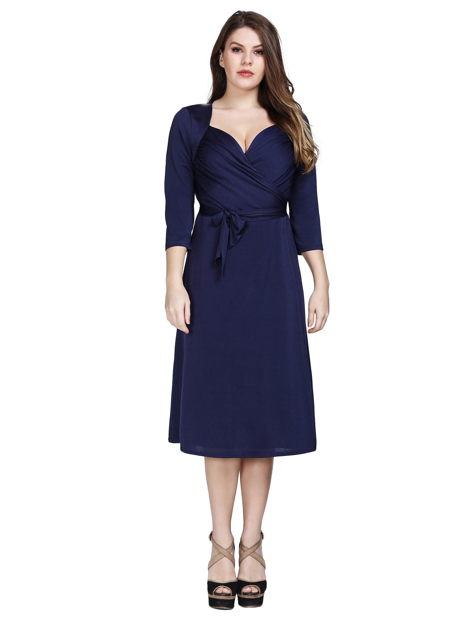 navy blue plus size midi dress