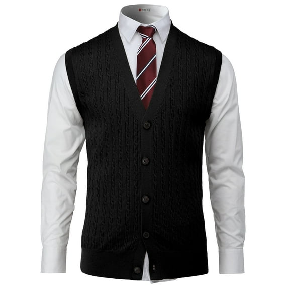 H2H Mens Casual Slim Fit Knit Sweater Vest V-Neck Button-Down Vest Twisted Patterned (CMOV056)