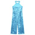 thumbnail image 6 of Eandarui Kids Girls Halter Neck Sequins Birthday Party Romper Sleeveless Jazz Latin Dancewear Sky Blue 8, 6 of 7