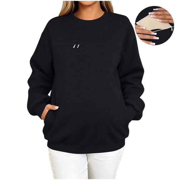 Ghalytn Women's Maternity Crew Neck Sweatshirt with Side Pockets, Chest Zipper Loose Fit Long Sleeve Top