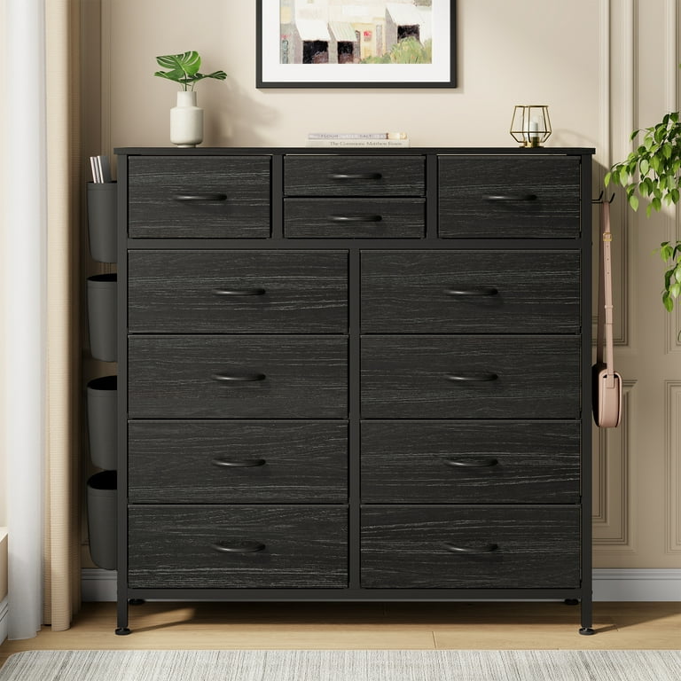 12 drawer dresser black Snhomee 12 Drawer Dresser with Storage Organizer Chest , Large Fabric Dressers & Chest of Drawers with Sturdy Metal Frame, Wood Top, Dresser Drawer