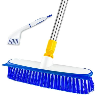 ITTAHO Floor Scrub Brush with Long Stainless Steel Handle,Extension Brush with Small Deep Cleaning Brush - 12"