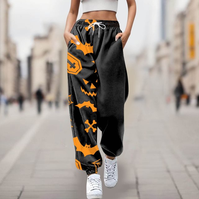 WILLBEST Pantalones Casuales para Mujer, Cómodos Pantalones Deportivos con Estampado de Halloween, Cintura Elástica Suave, para Uso Diario En Todas Las Estaciones. Grande