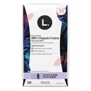 L. Ultra Thin Pads for Women, Organic Cotton Top Layer, Extra Long Overnight Absorbency, 20 Count