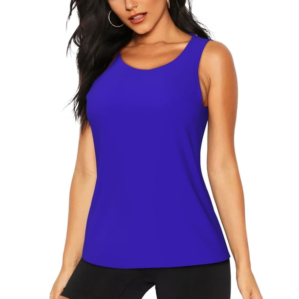 Fotbe Darkblue Blusas Sin Mangas para Mujer – Estilo Casual, Corte Suelto, Slim-Fit, Cuello Redondo Deportivo, Tops de Verano para Gimnasio y Yoga-Medium