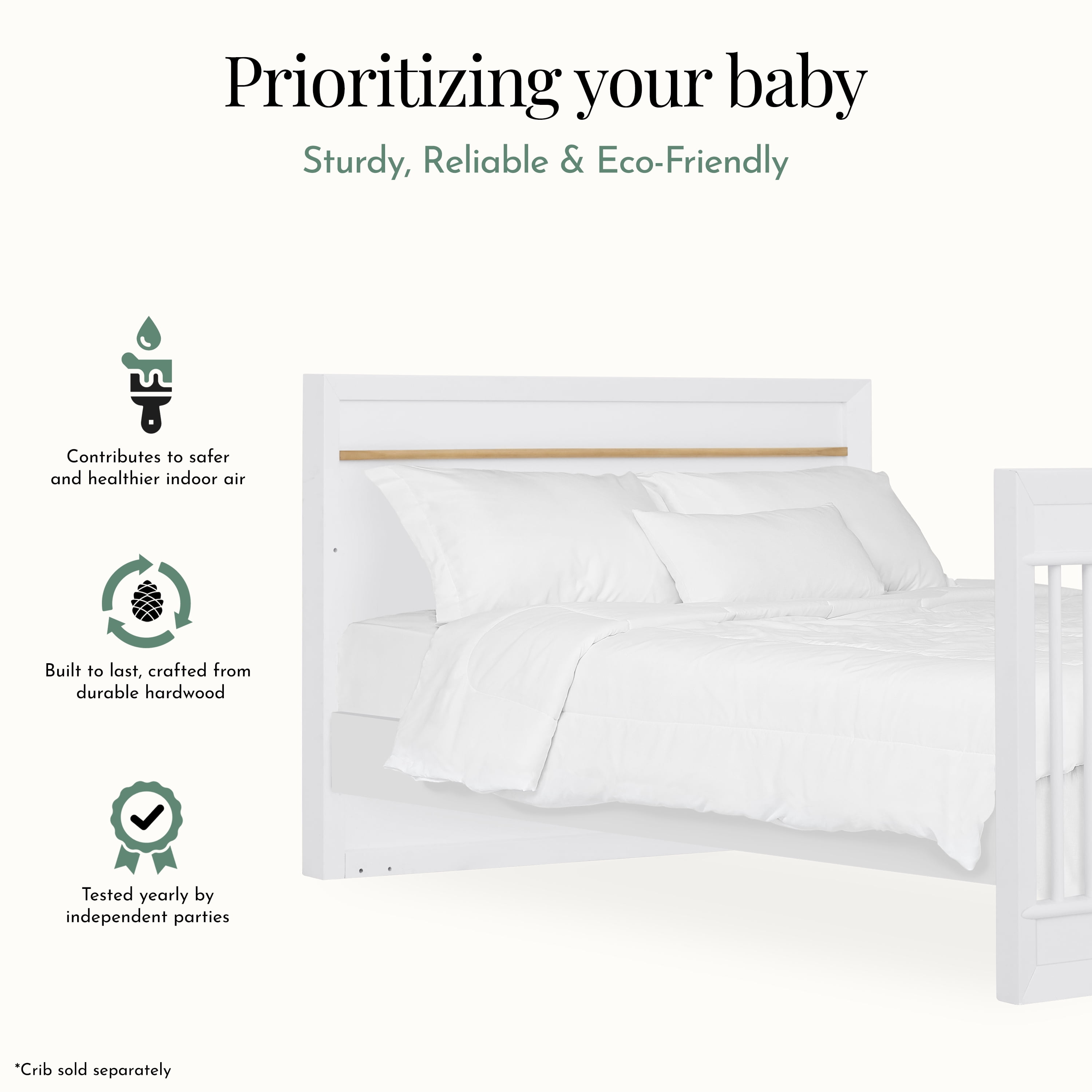 Evolur Universal Convertible Crib Wooden Full-Size Bed Rail, White