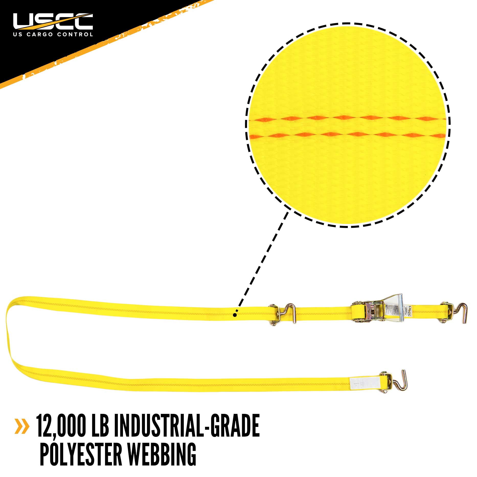 Wheel Strap w/ 3 Swivel J Hooks with 90 degree hook angle & Ratchet