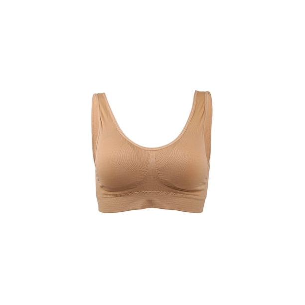 INSPIRAR CHIC Sujetadores deportivos sin costuras y sin alambre para mujeres con almohadillas removibles, tops de dormir, talla XXXL, ajuste 38A/B, color beige
