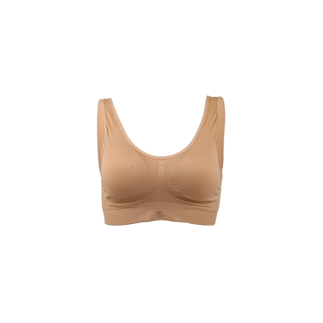 INSPIRAR CHIC Sujetadores deportivos sin costuras y sin alambre para mujeres con almohadillas removibles, tops de dormir, talla XXXL, ajuste 38A/B, color beige