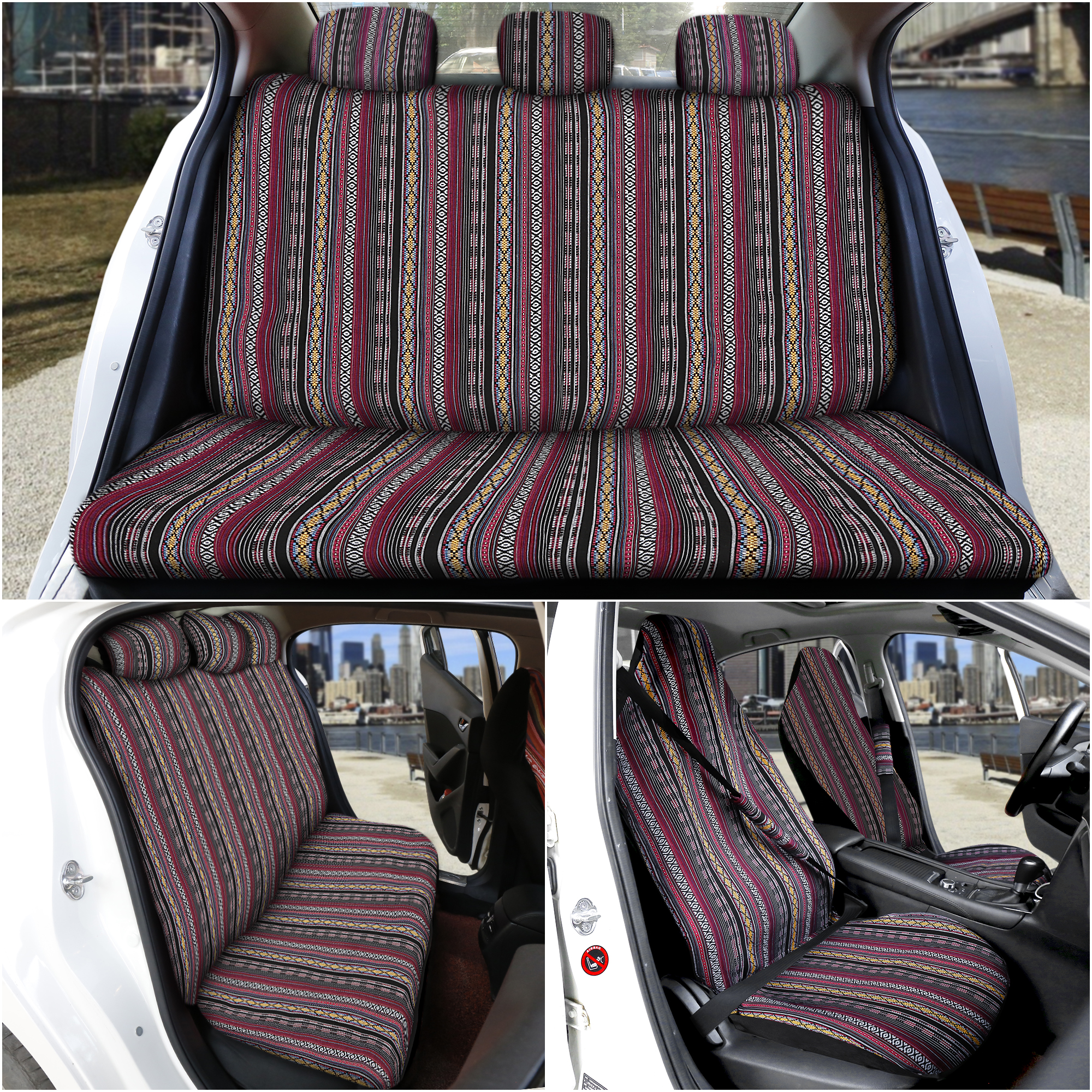 Unique Bargains 10pcs Universal Purple Seat Covers Baja Saddle Blanket Seat Cover Full Set - image 2 of 6