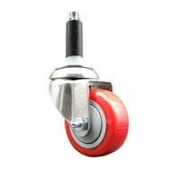 3 Inch 316SS Red Polyurethane Wheel Swivel 3/4 Inch Expanding Stem Caster