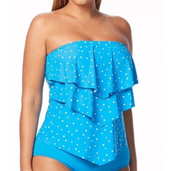 Coco Reef SEA BLUE Clarity Dot Aura Ruffle Bandini Top, US 32C , NWOT