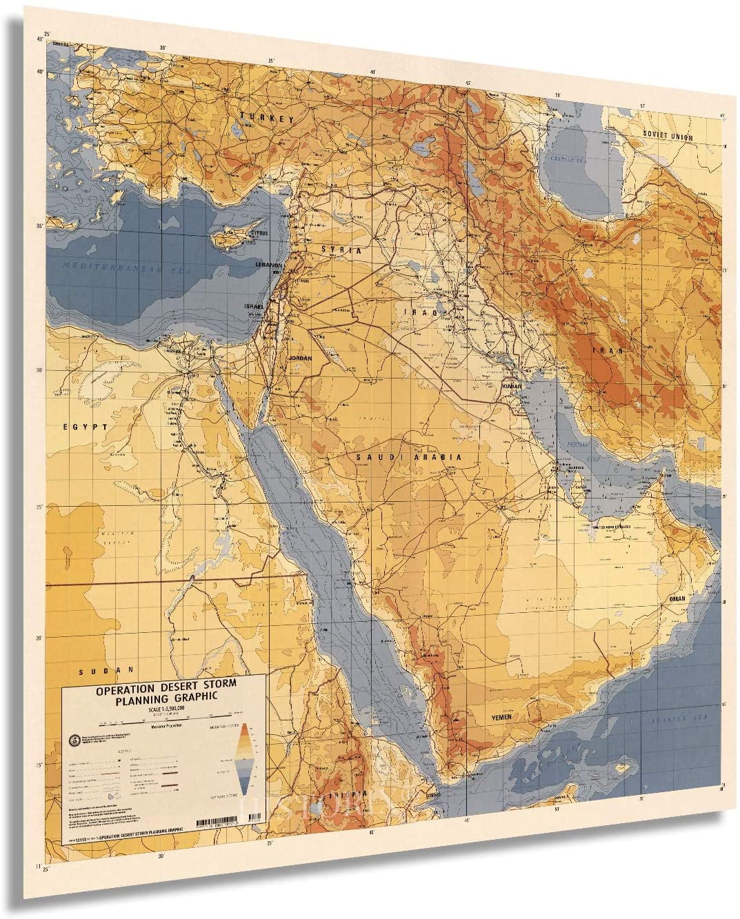 Historix 1991 Operation Desert Storm Map - 16x16 Inch Operation Desert