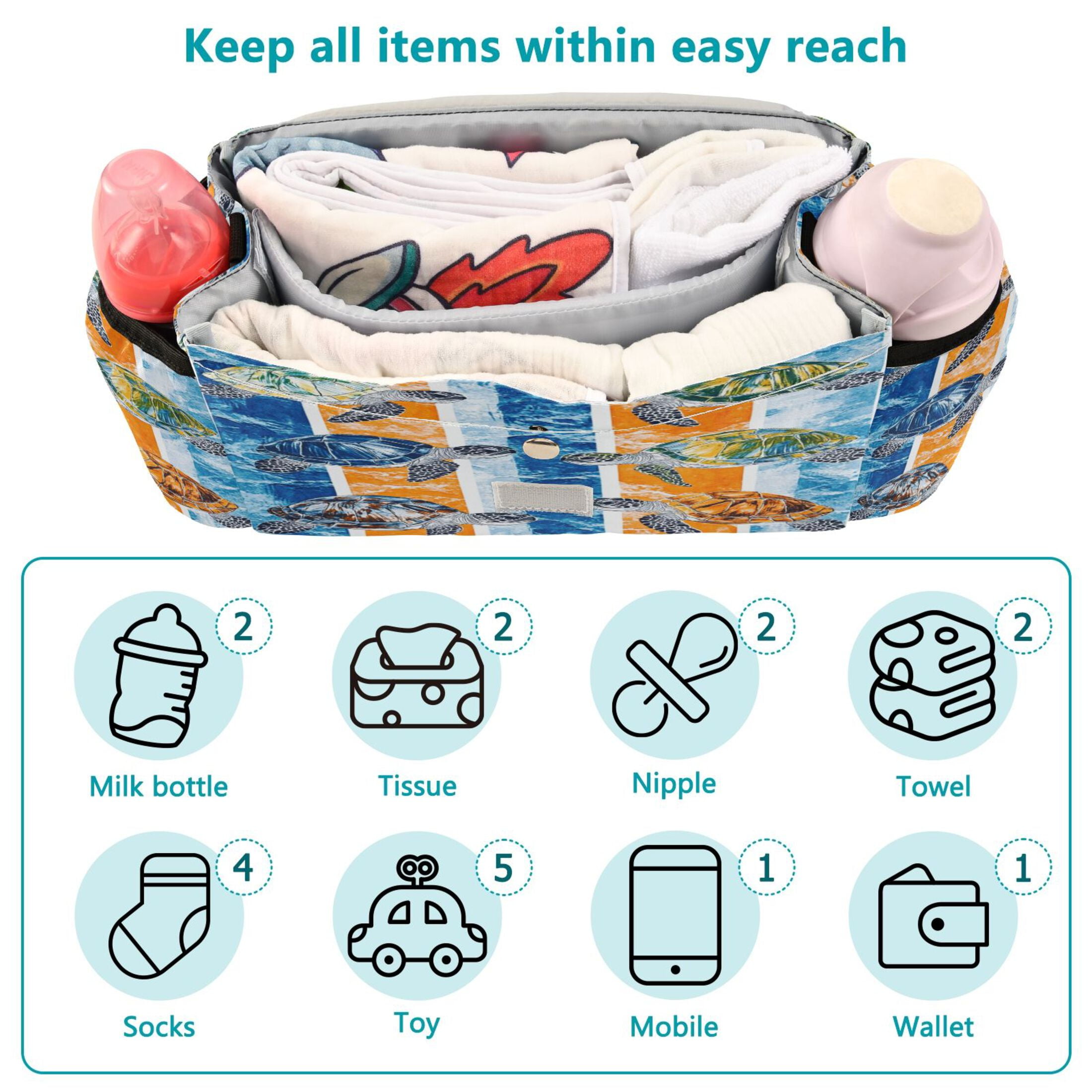 DIXRUYEE Stroller Organizer Turtle Escape Printed