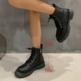 thumbnail image 4 of Tawop Womans Boots Low Heel Lace Up Winter Fall Black Boots, 4 of 9