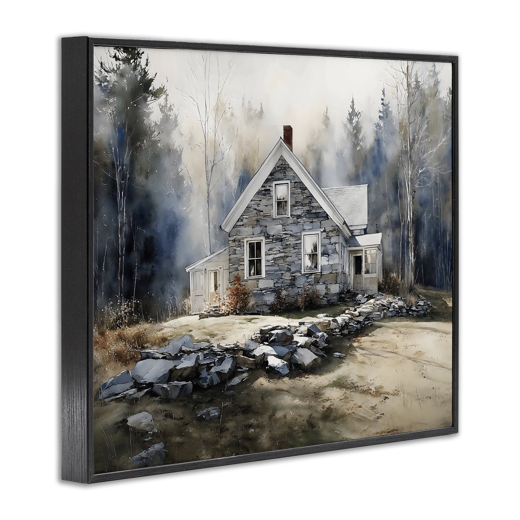 Stupell Industries Rustic Cottage Among the Trees Black Framed Giclee Art, design by Franklyn Gregory