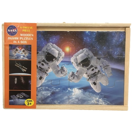 NASA 4-Piece Wooden Space 12-Piece Jigsaw Puzzle Set