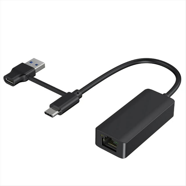 2-in-1 1000Mbps Network Card USB Type-C to RJ45 Adapter USB 3.0 Network Card Converter for PC Laptop,1 * Type-C to RJ45 Adapter,Black