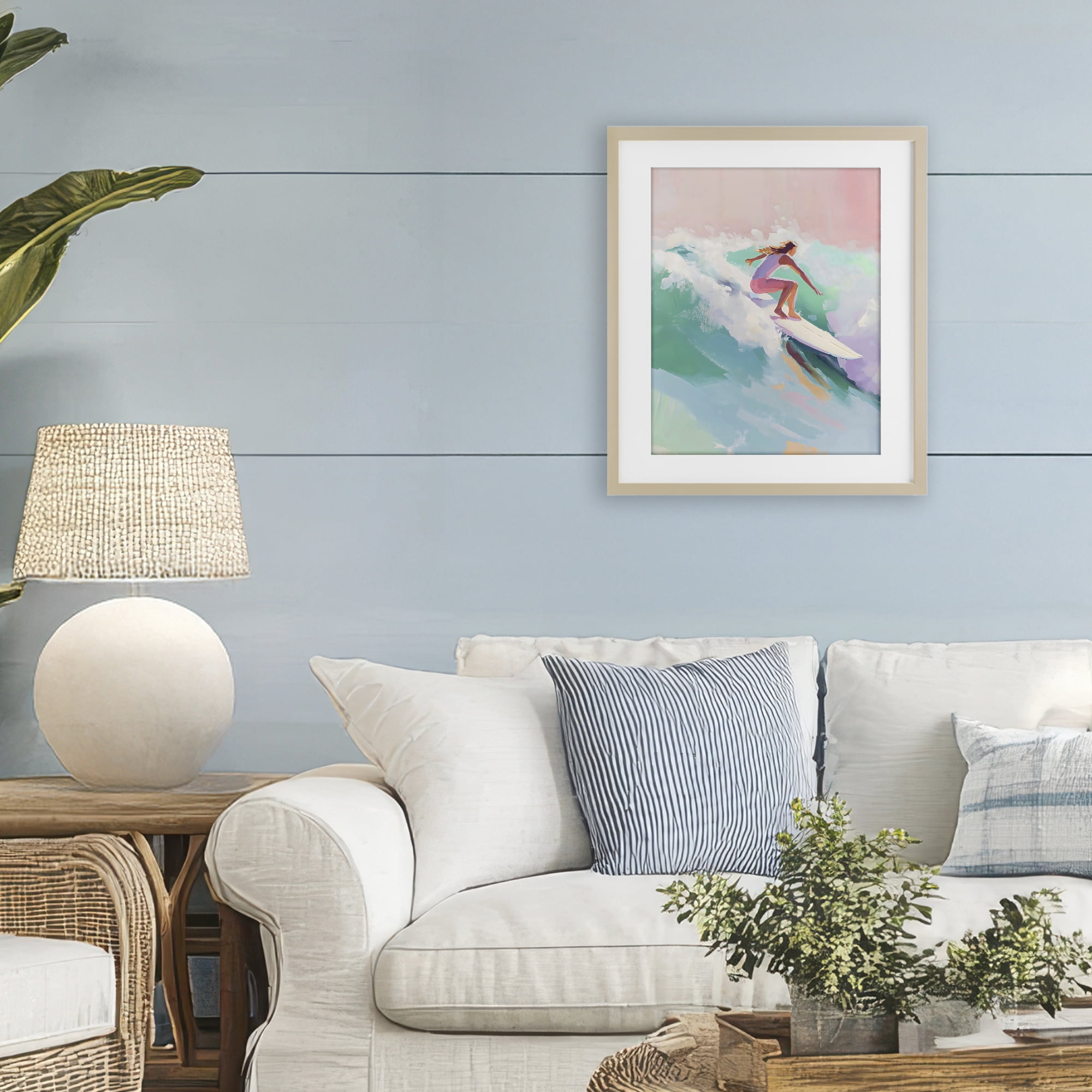 Stupell Industries Surfer Girl Riding Waves Birch Framed Print Under Glass, design by The Prints Vibe
