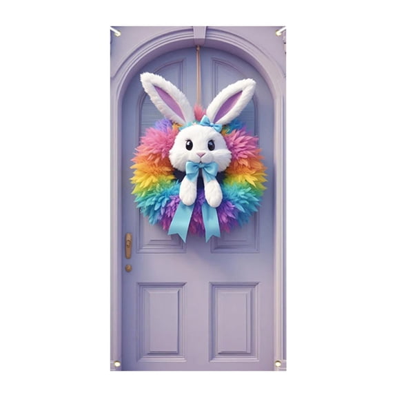 Clearance! Easter Door Cover Decorative, Welcome Bunny Door Cover, Happy Easter Door Backdrop Decoration for Spring Theme Party Supplies Holiday Decoration Background, Easter Decorations