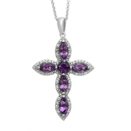 Amethyst with White Cubic Zirconia Sterling Silver Cross Pendant
