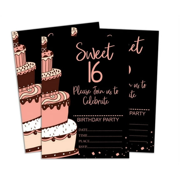 Darling Souvenir Black Birthday Invitation Card Printable Elegant Fill or Write In Blank Party Invites 28 Pcs 5 x 7 Inches