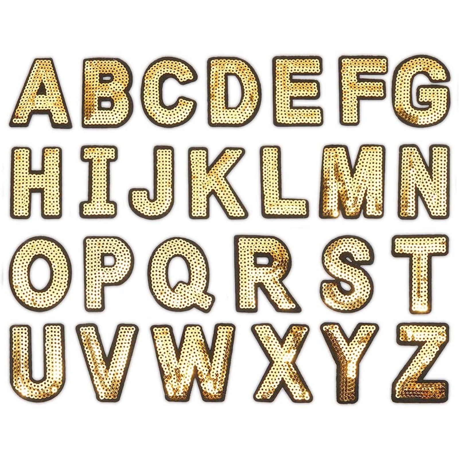 3 Set A-Z Alphabet Letters Gold Sequin Iron on Patches for Clothing, DIY Sew on Appliques, 0.9-1.6 inches 78 Pcs