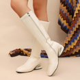 thumbnail image 2 of hopeusnice Square Heel Square Toe Knee High Boot Stretch Fabric On Commute Style Boot Beige 36, 2 of 9