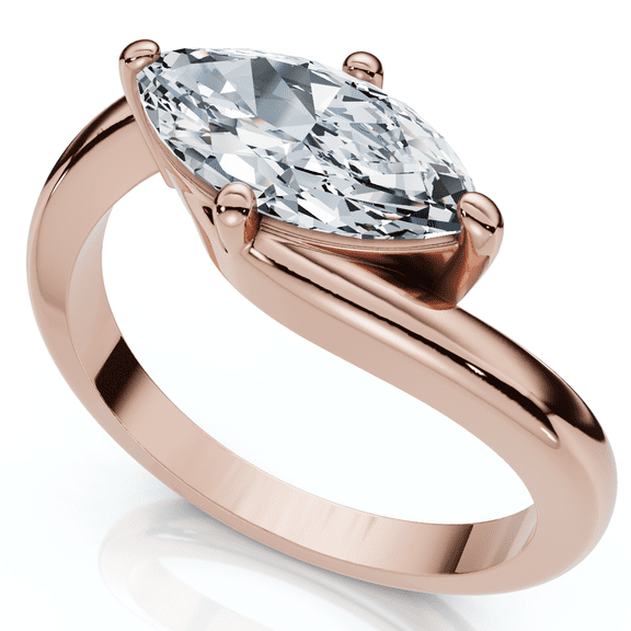 Pompeii 1Ct Marquise Diamond Solitaire Curve East To West Ring Gold Lab Grown Gold