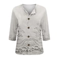 thumbnail image 4 of Oversized Tshirts for Women 3/4 Sleeve Top Print Blouse V Neck Button Down Short Sleeve Casual Loose Fit Clear Summer Tops for Women, 4 of 4