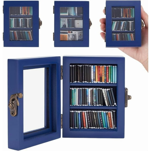 Mini estantería para la ansiedad. Adorno de mini estantería con 60 mini libros. Decoración de estantería en miniatura. Biblioteca de libros en miniatura para la ansiedad.