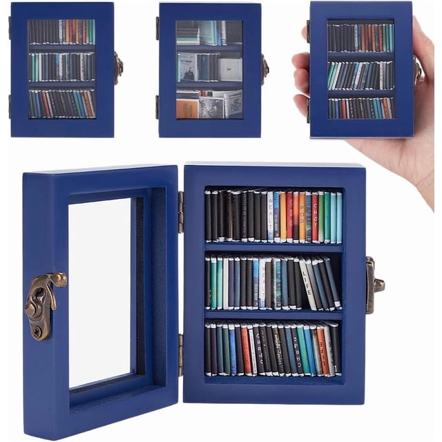 Mini estantería para la ansiedad. Adorno de mini estantería con 60 mini libros. Decoración de estantería en miniatura. Biblioteca de libros en miniatura para la ansiedad.