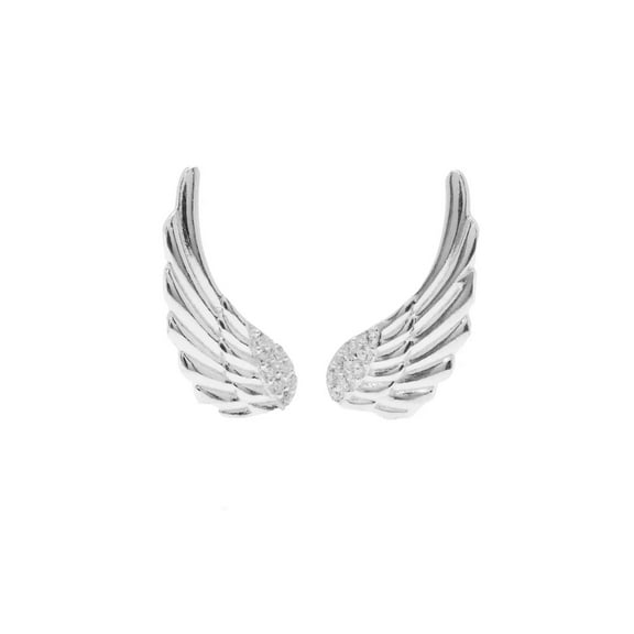 Silver Angel Wing Earring Studs - 925 Sterling Silver - Cubic Zirconia Stones - Angel Earring