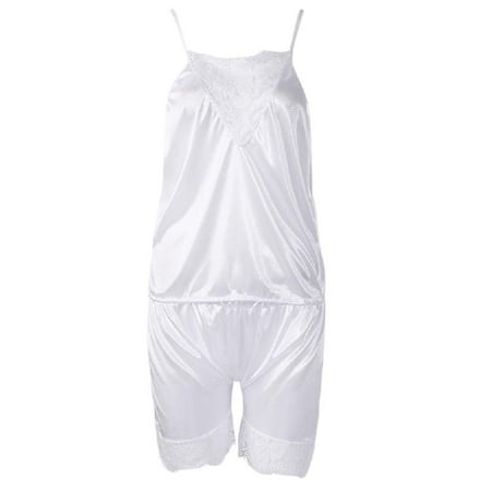 

AOOOWER Women Floral Eyelash Lace Sleepwear Tank Top Shorts V-Neck Pajama Lingerie Solid