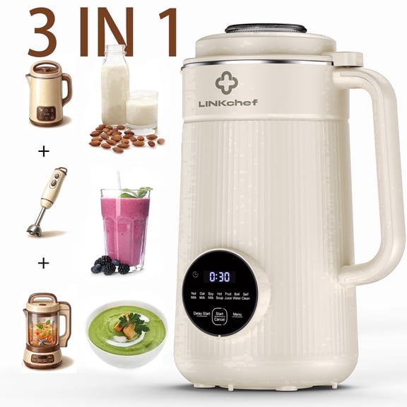 LINKChef Multi-Function High-Speed Blender & Nut Milk Maker 40oz Hot & Cold Heating Soy Milk Maker, 8-in-1 Self-Cleaning Soup Maker & Smoothie Blender for Home Kitchen