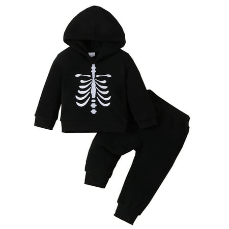 

PMVFHDE Halloween Costumes Cutest Outfits Baby Boy Outfit Long Sleeve Pumpkin Skeleton Hoodie Sweatshirt Top Pant Toddler Fall Winter Clothes Set White 18-24 Months