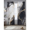 thumbnail image 5 of Marble Black Semi Sheer Window Curtains 84 Inches Long, Abstract Gold White Brick Stone Motif Rod Pocket Voile Silky Chiffon Curtain Light Filtering Drapes for Living Room, Kitchen, 52"x84", 2 Panels, 5 of 9