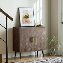 32" Mid Century Modern Buffet Cabinet with Storage & Adjustable Shelves, Coffee Bar Cabinet with Magnetic Doors, Sideboard Storage Cabinet for Kitchen, Living Room, Entryway Hallway, Brown