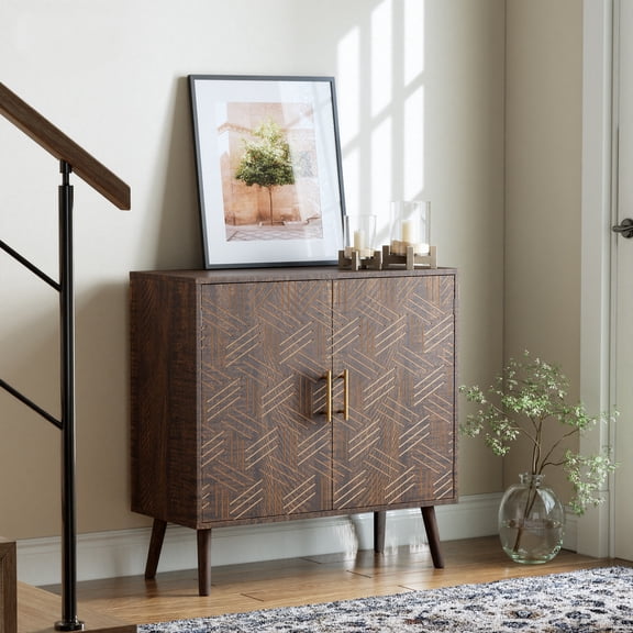 32" Mid Century Modern Buffet Cabinet with Storage & Adjustable Shelves, Coffee Bar Cabinet with Magnetic Doors, Sideboard Storage Cabinet for Kitchen, Living Room, Entryway Hallway, Brown