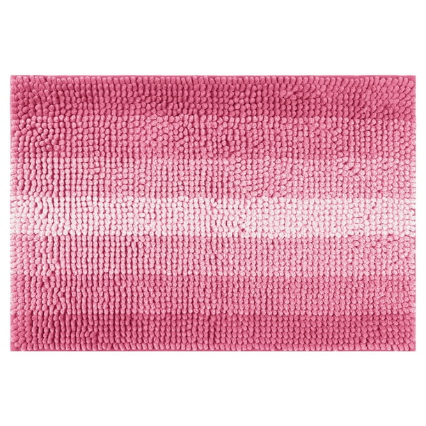 REGALWOVEN Alfombrillas de baño de color contrastante a rayas, alfombra de baño de felpa antideslizante, tapetes para el piso del baño, bañera y ducha rosa 20" x 32"