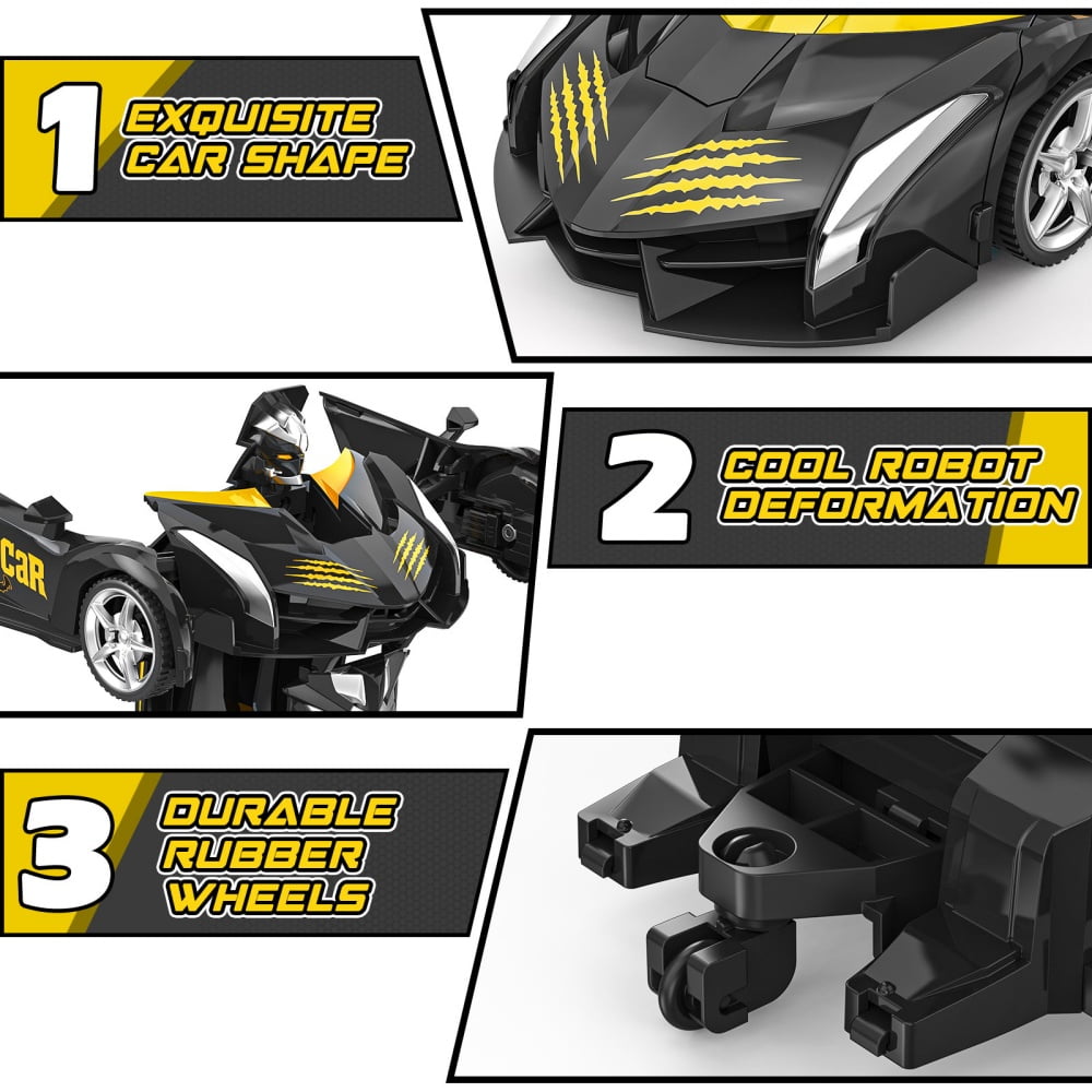 Wupuaait 2.4Ghz Transform Rc Cars 1:18 Scale Remote Control Car Transforming Robot, One-Button Deformation 360° Rotation Car Toy Gifts for Boys 3-12, Bat