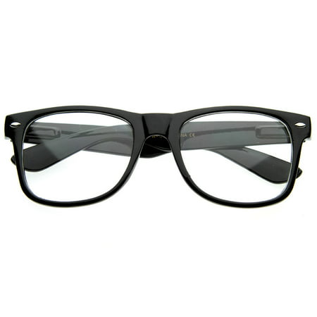 Standard Retro Clear Lens Nerd Geek Assorted Color Horned Rim Glasses - 2873