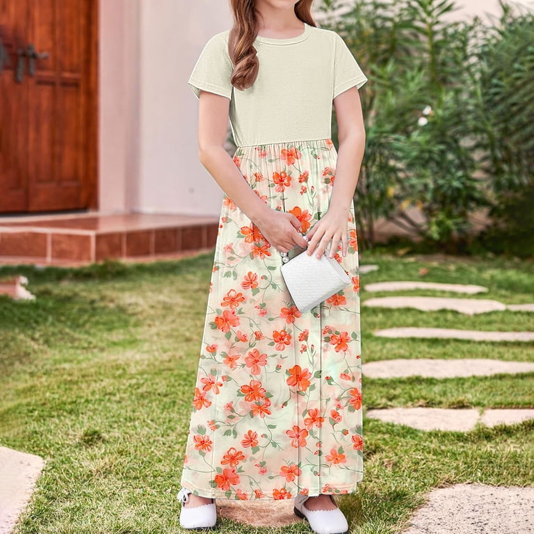 OGLCCG Girls Dress Short Sleeve Casual Holiday Modest Long Maxi Dress with Pockets Floral Printed Summer T-Shirt Dress for 4-14 Years - Walmart.com OGLCCG Girls Dress Short Sleeve Casual Holiday Modest Long Maxi Dress with Pockets Floral Printed Summer T-Shirt Dress for 4-14 Years - Walmart.com
