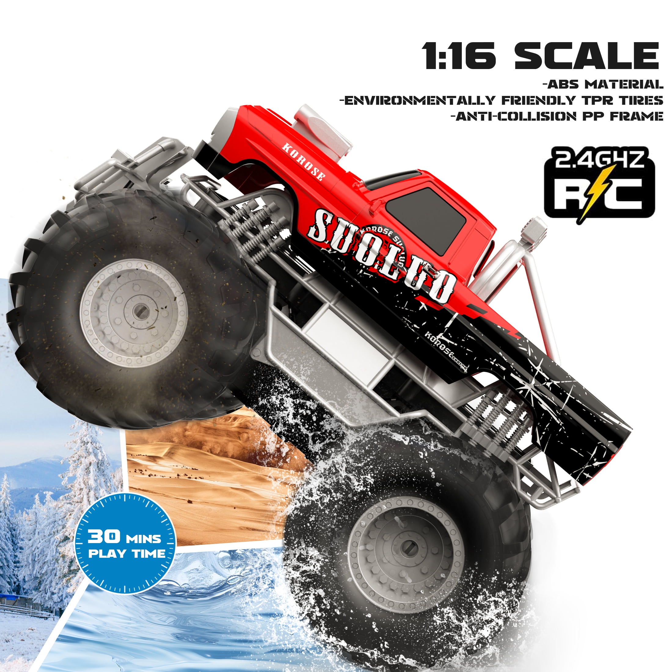Amphibious RC Car 2.4GHz 1:16 All Terrain Waterproof Monster Truck & Boat for Kids, Perfect Christmas Gift for Boys Girls